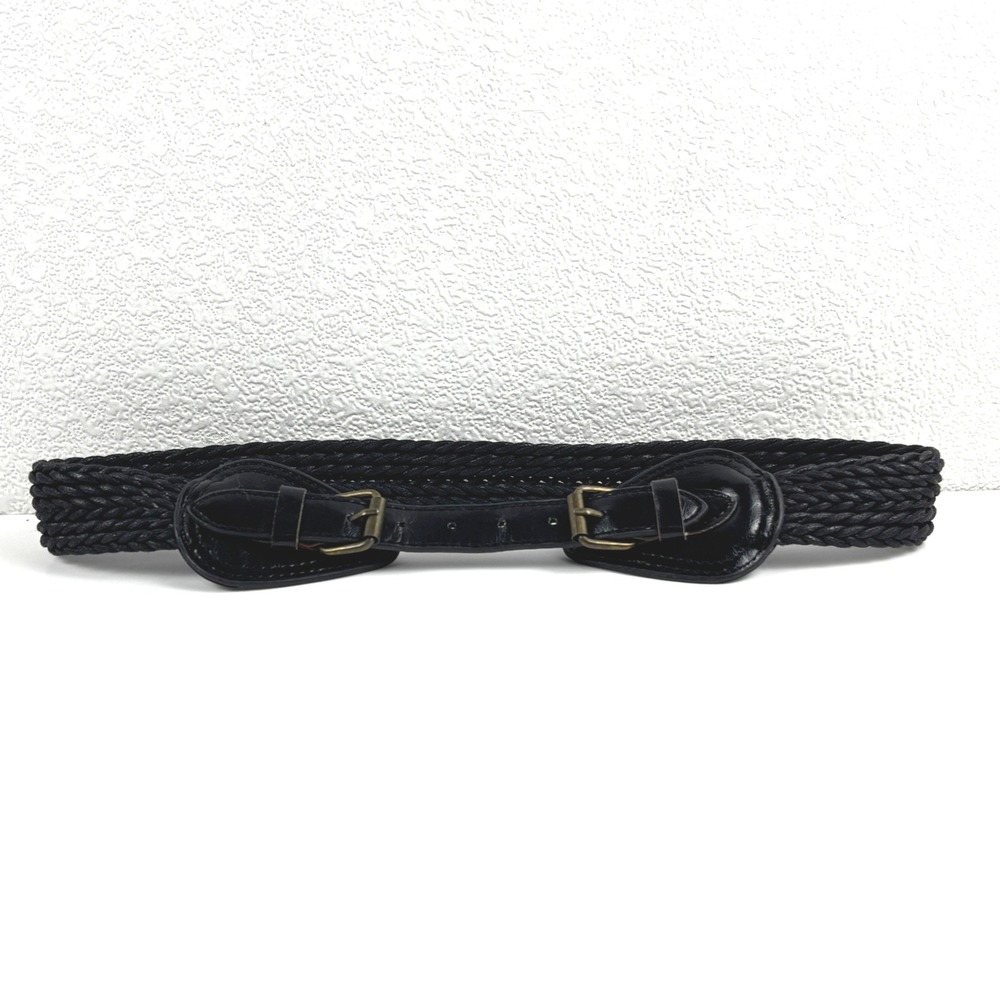 Braided Elastic Waist Belt Women S 26-32 Inch Black Double Buckle Steampunk Goth